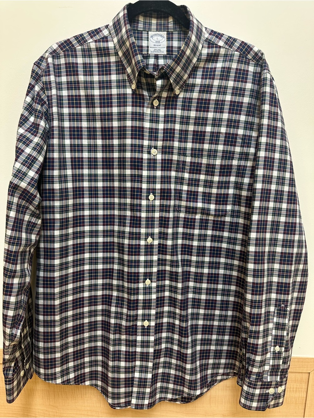 Brooks Brothers Men's Plaid Button-Down Shirt in Navy, White & Burgundy